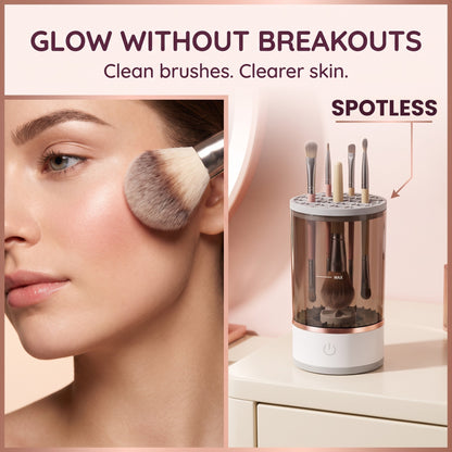 Lindalia Electric Makeup Brush Cleaner, glow without breakouts, clean brushes clearer skin