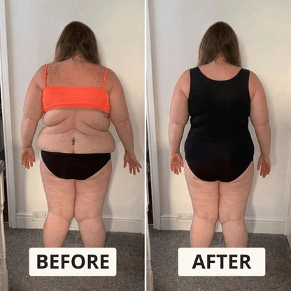 Lindalia built-in bra shaper tank, before and after back