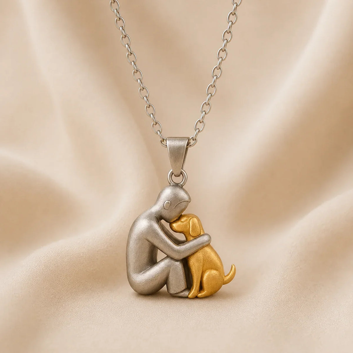 Lindalia Eternal Hug Pet Necklace, Man and Dog, Gold