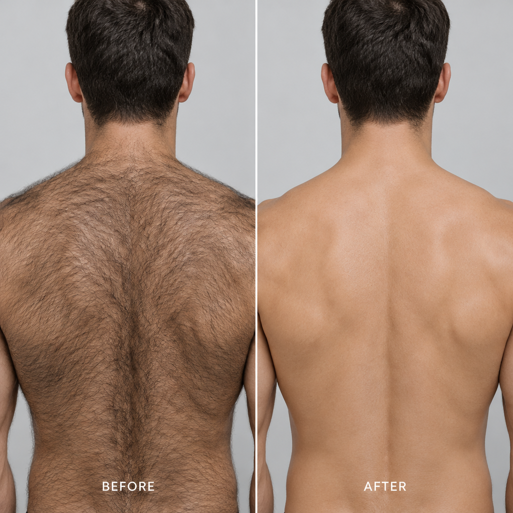 Back hair before and after