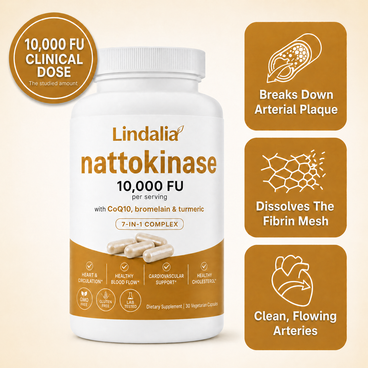 Lindalia Nattokinase 10,000 FU Circulation Complex