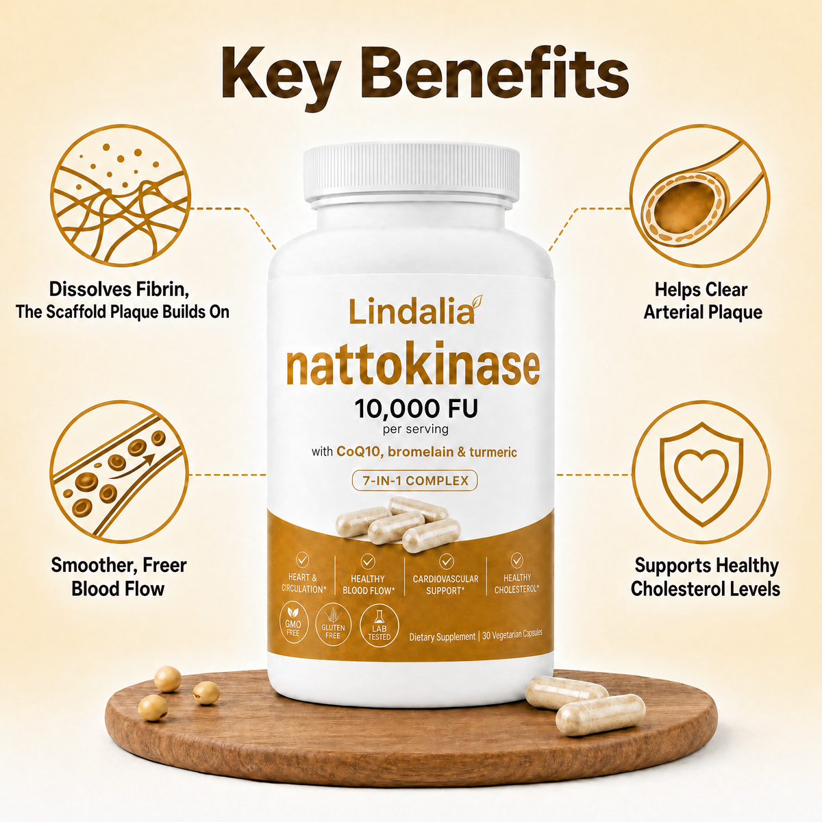 Lindalia Nattokinase 10,000 FU Circulation Complex
