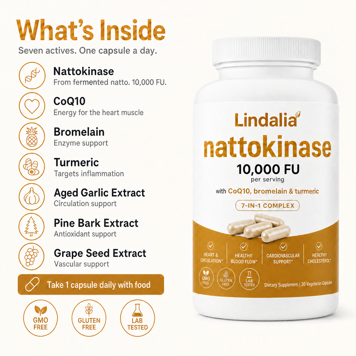 Lindalia Nattokinase 10,000 FU Circulation Complex