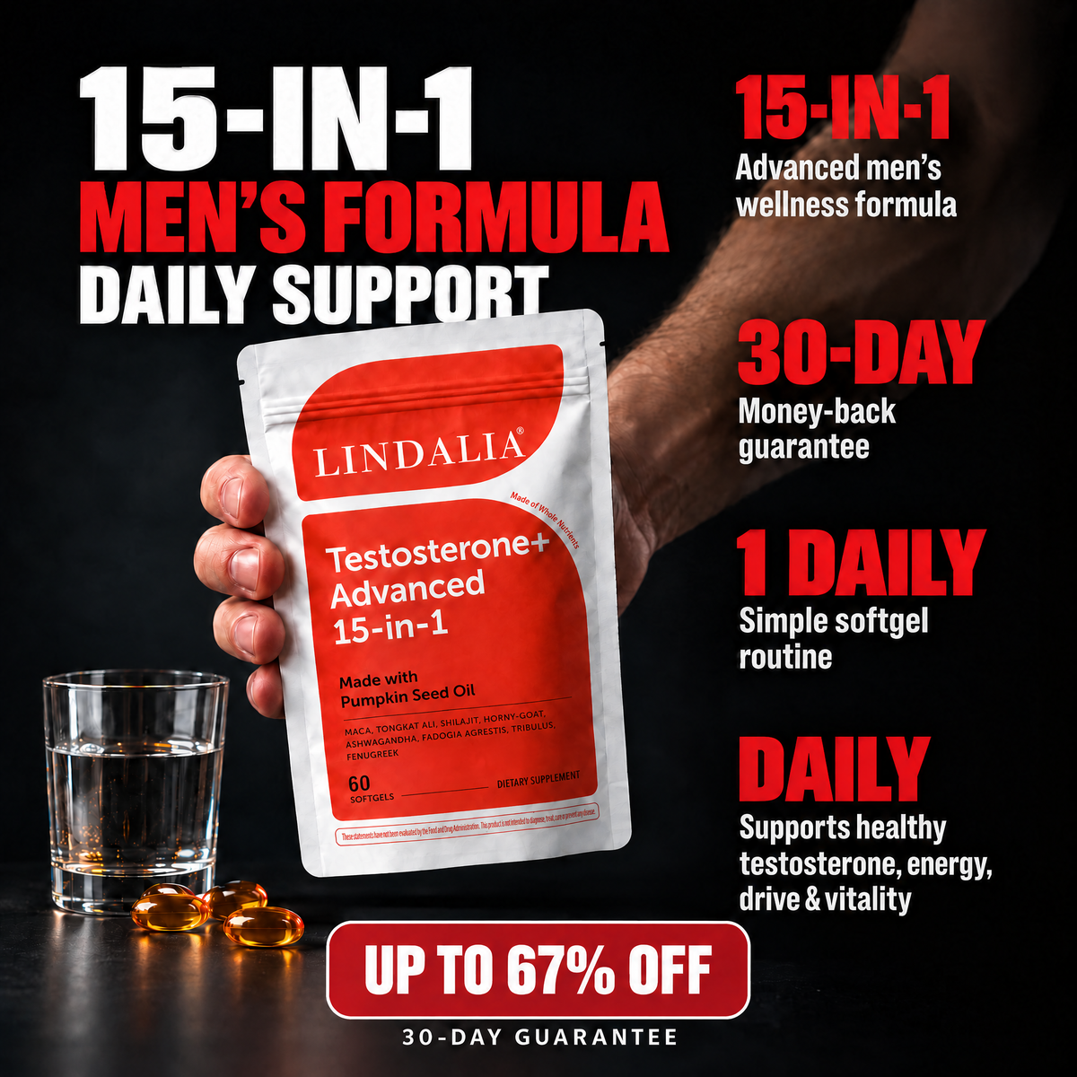 Lindalia Testosterone+ Advanced 15-in-1 Softgels